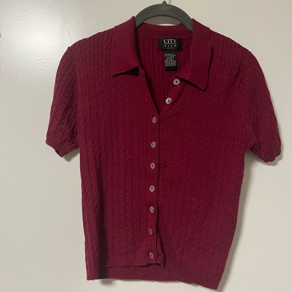 Women's Vintage Petite Red Button-Up Cardigan